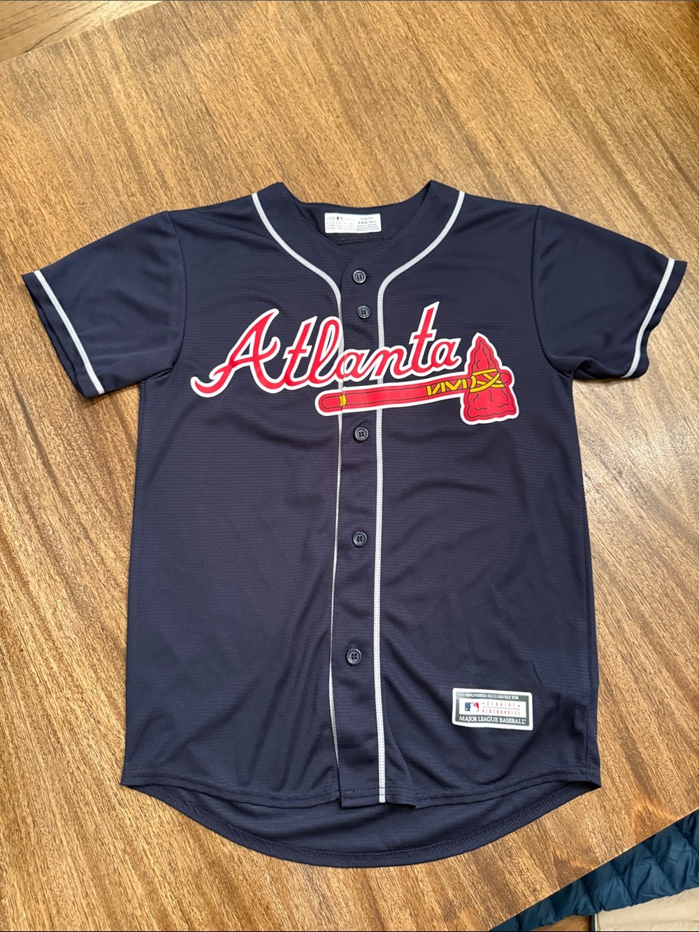 Genuine Merchandise Navy Atlanta Button-Up Kids Jersey FREEMAN Youth M